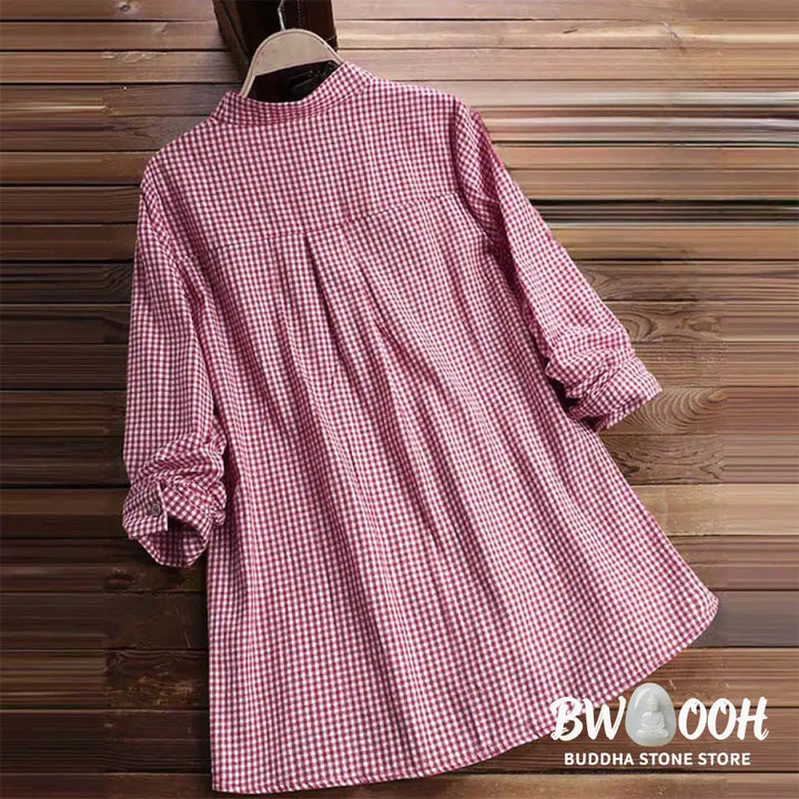 Buddha Stones Women’s Buttons Long Sleeve Checked Pattern Shirt - Women’s Shirts