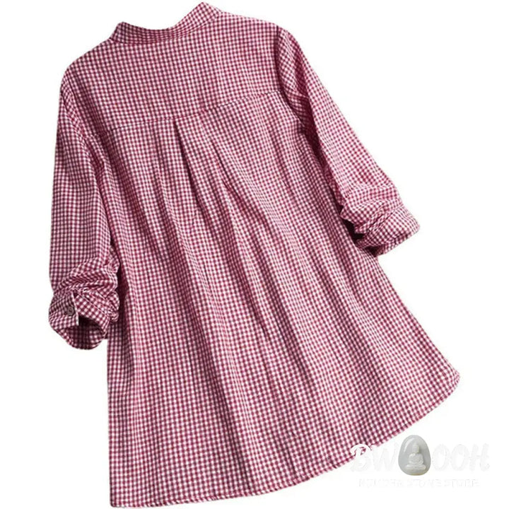 Buddha Stones Women’s Buttons Long Sleeve Checked Pattern Shirt - Women’s Shirts