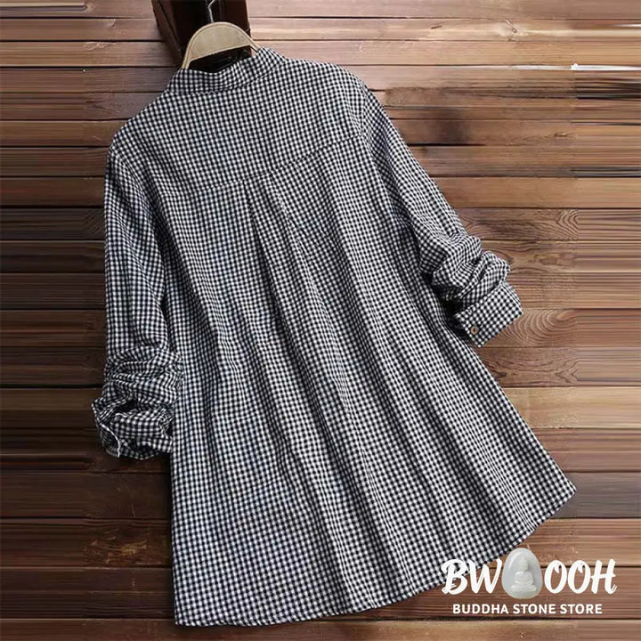Buddha Stones Women’s Buttons Long Sleeve Checked Pattern Shirt - Women’s Shirts