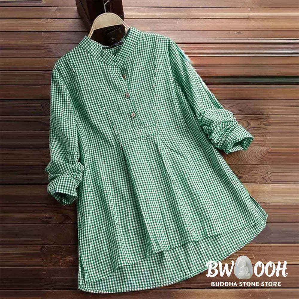 Buddha Stones Women’s Buttons Long Sleeve Checked Pattern Shirt - Women’s Shirts