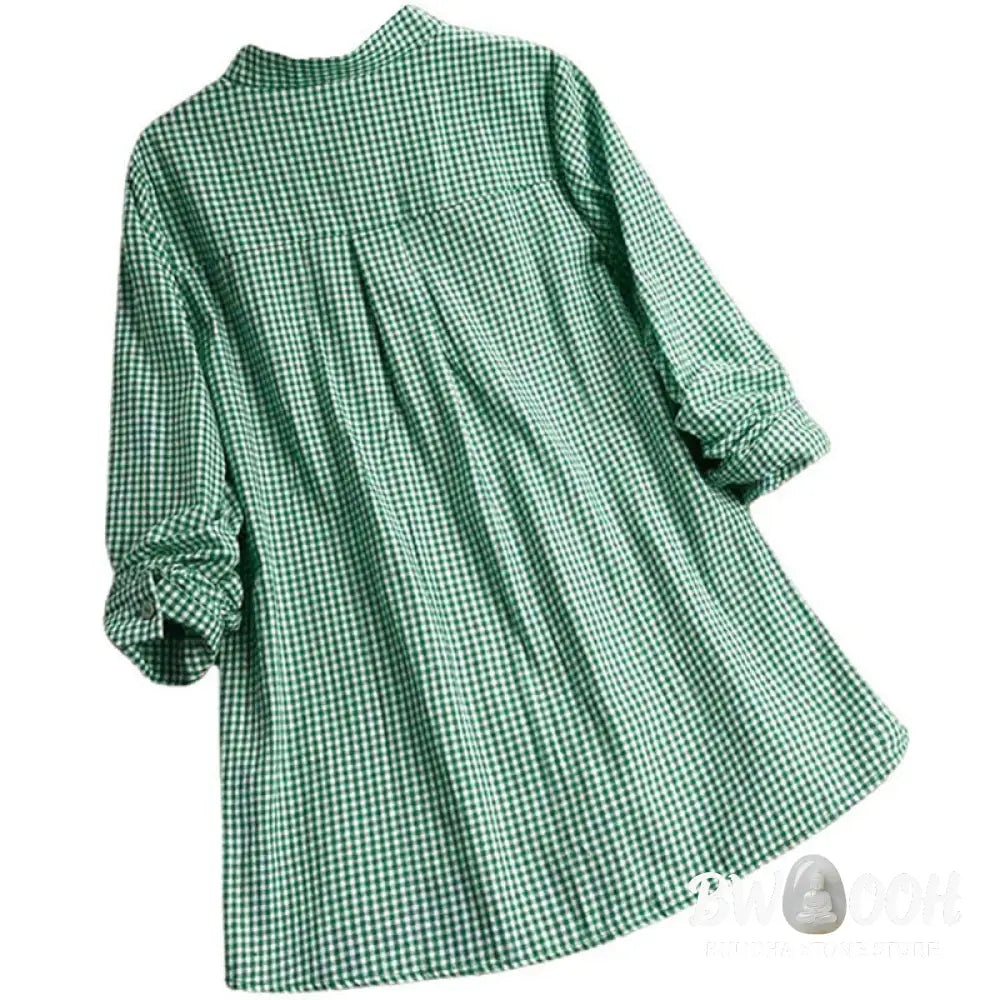Buddha Stones Women’s Buttons Long Sleeve Checked Pattern Shirt - Women’s Shirts