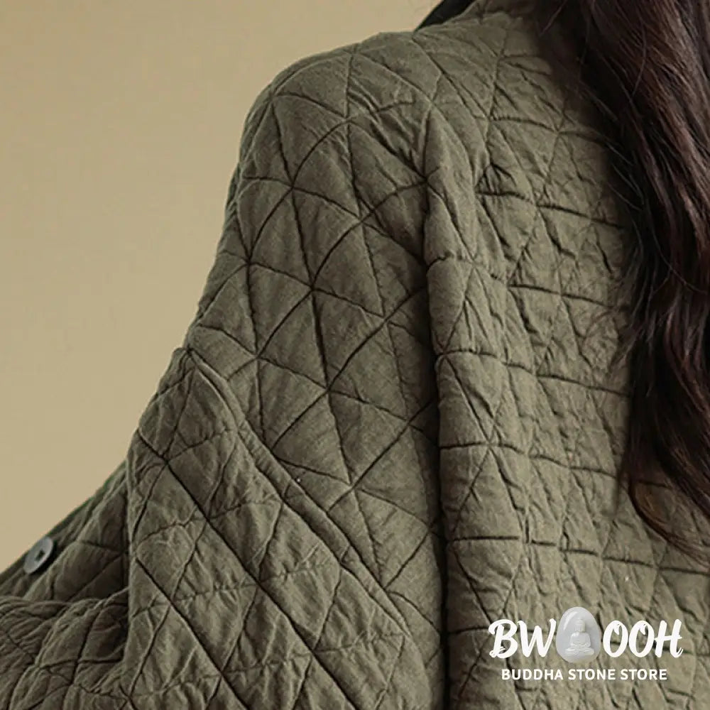 Buddha Stones Women’s Buttons Long Sleeve Thickened Cotton Jacket With Pockets - Women’s Jacket