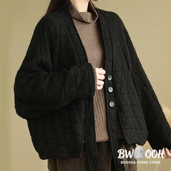 Buddha Stones Women’s Buttons Long Sleeve Thickened Cotton Jacket With Pockets - Women’s Jacket