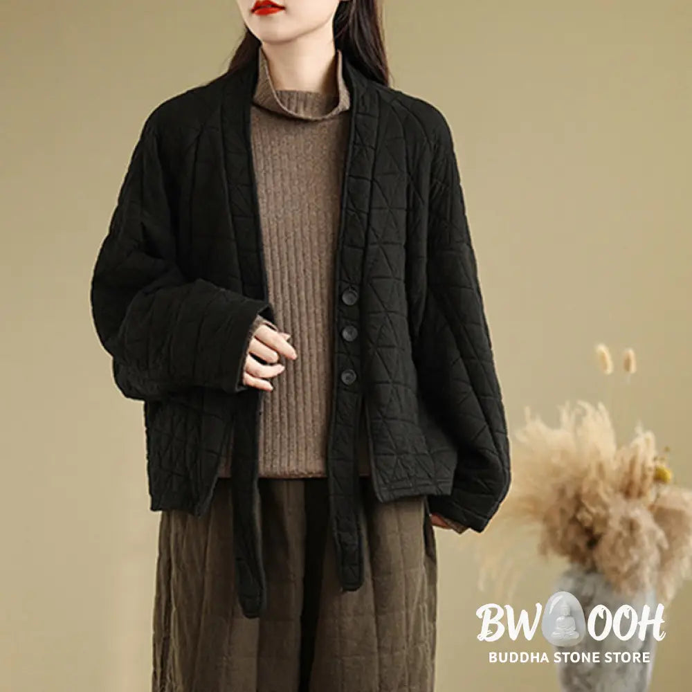 Buddha Stones Women’s Buttons Long Sleeve Thickened Cotton Jacket With Pockets - Women’s Jacket