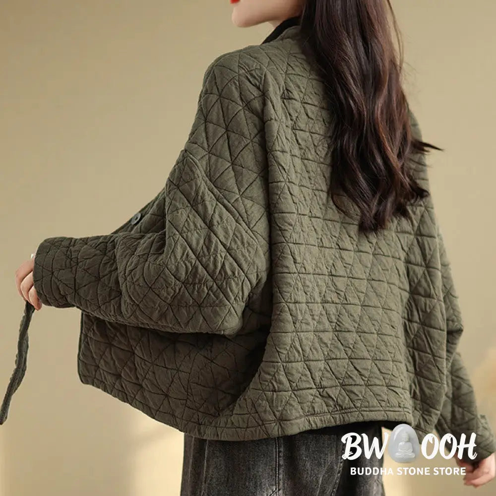 Buddha Stones Women’s Buttons Long Sleeve Thickened Cotton Jacket With Pockets - Women’s Jacket
