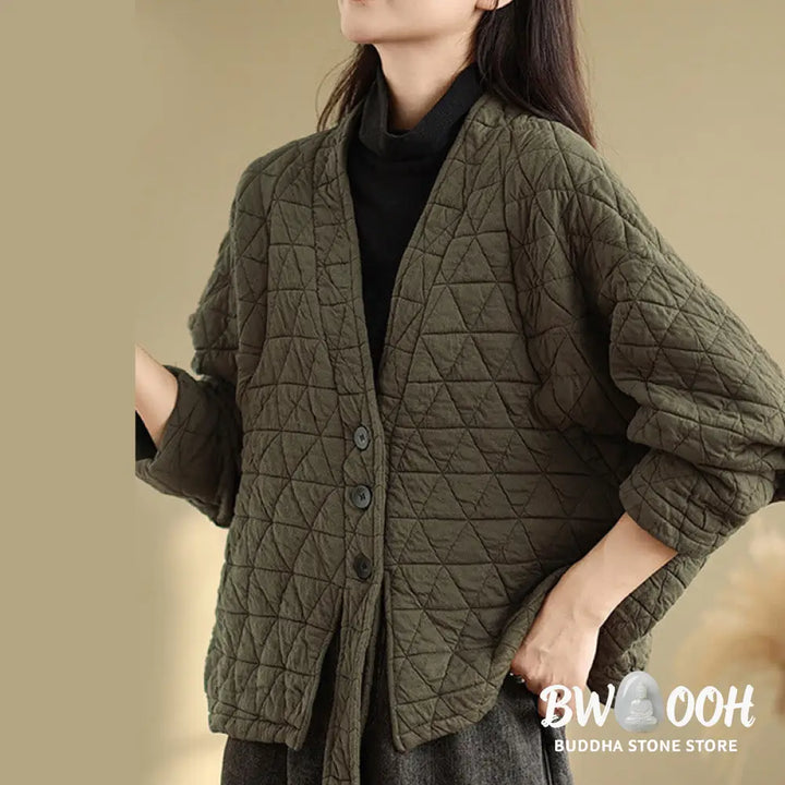 Buddha Stones Women’s Buttons Long Sleeve Thickened Cotton Jacket With Pockets - Women’s Jacket