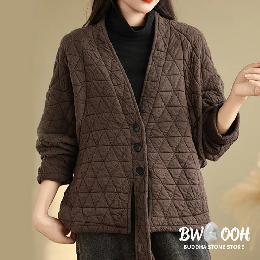 Buddha Stones Women’s Buttons Long Sleeve Thickened Cotton Jacket With Pockets - Women’s Jacket