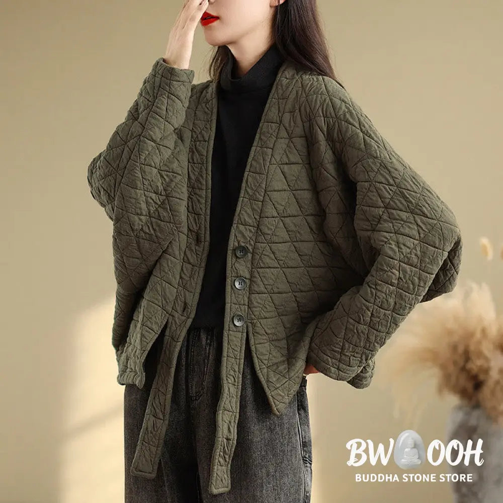 Buddha Stones Women’s Buttons Long Sleeve Thickened Cotton Jacket With Pockets - Women’s Jacket