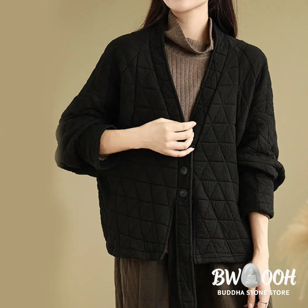Buddha Stones Women’s Buttons Long Sleeve Thickened Cotton Jacket With Pockets - Women’s Jacket