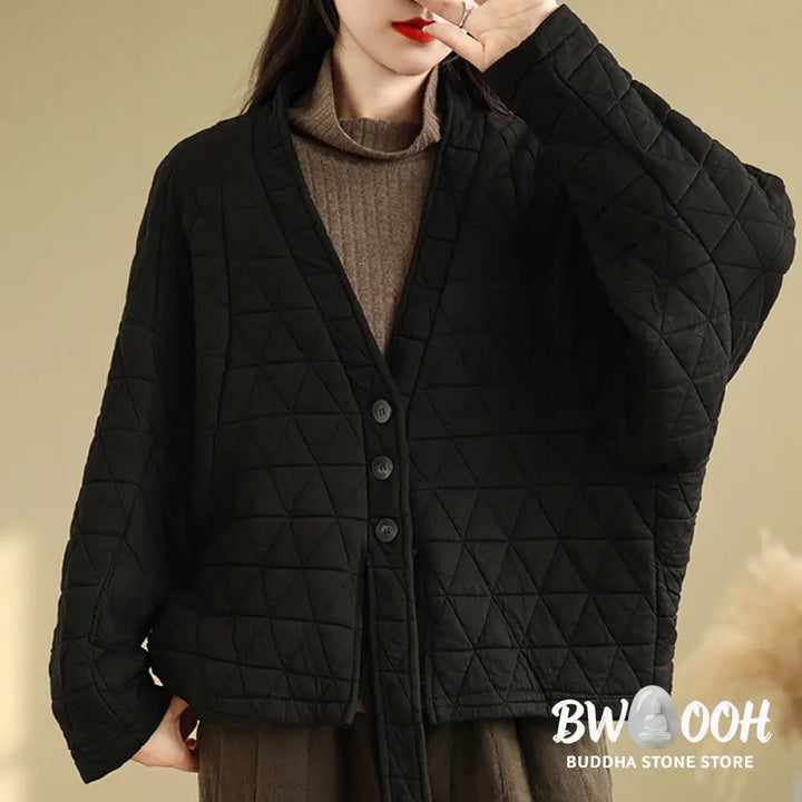 Buddha Stones Women’s Buttons Long Sleeve Thickened Cotton Jacket With Pockets - Women’s Jacket