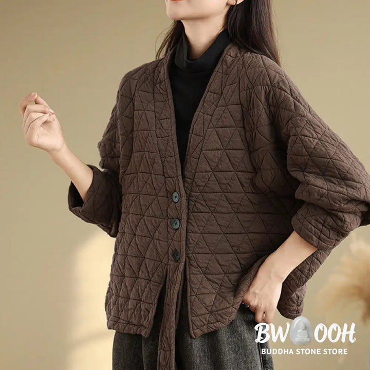 Buddha Stones Women’s Buttons Long Sleeve Thickened Cotton Jacket With Pockets - Women’s Jacket