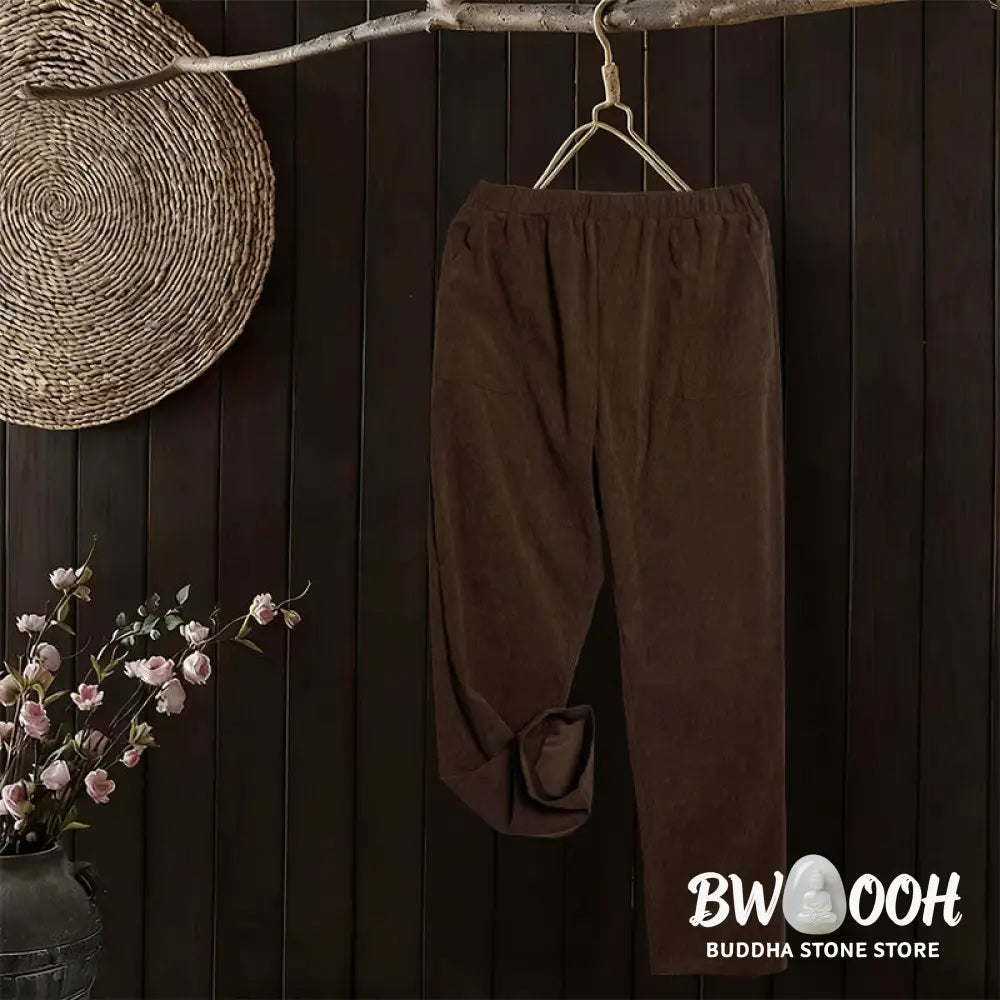 Buddha Stones Women’s Commute Pure Color Corduroy Pants With Pockets - Women’s Pants