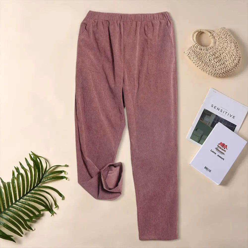 Buddha Stones Women’s Commute Pure Color Corduroy Pants With Pockets - IndianRed / US4，UK/AU8，EU36 (S) - Women’s Pants