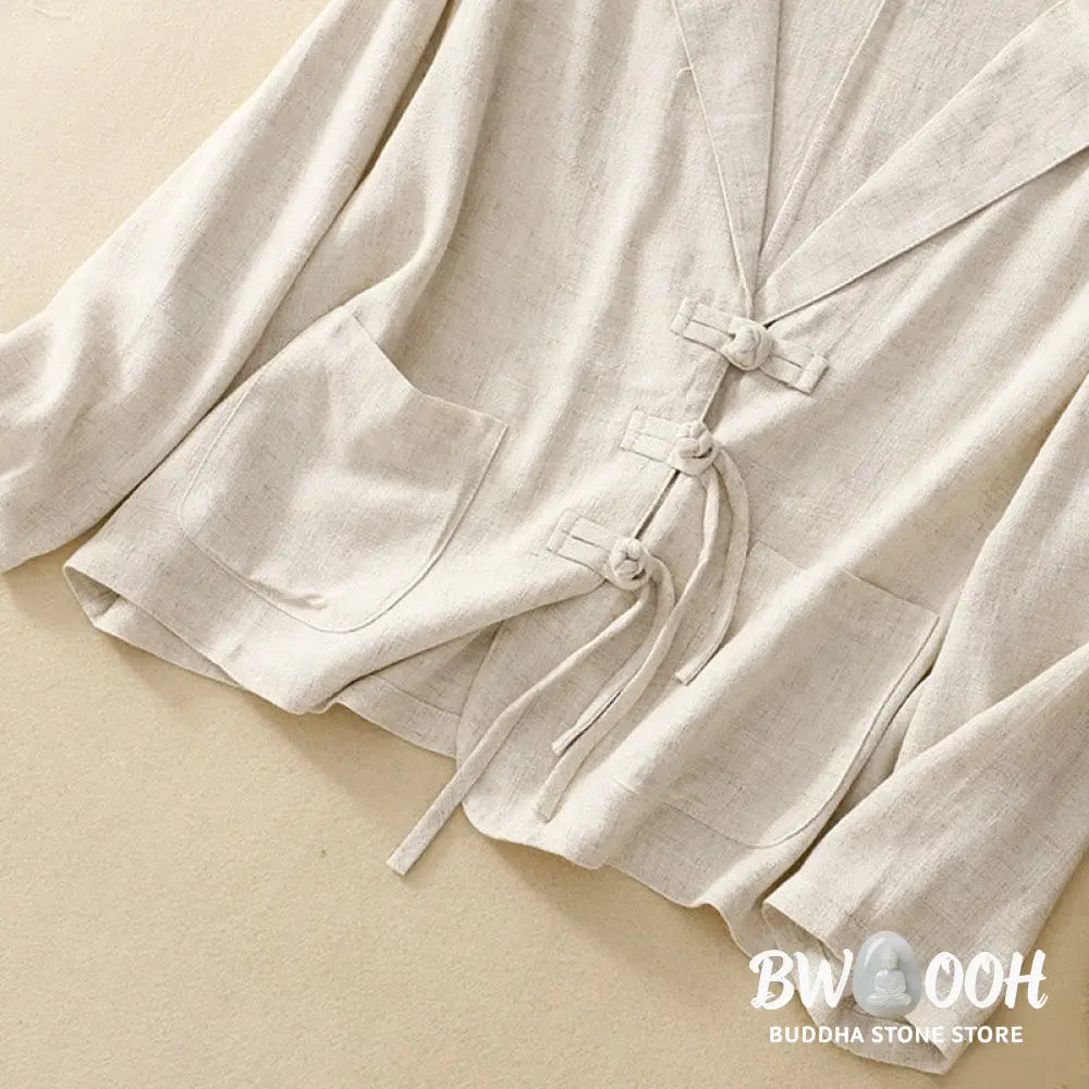 Buddha Stones Women’s Cotton Linen Frog-Button Long Sleeve Jacket With Pockets - Women’s Jacket