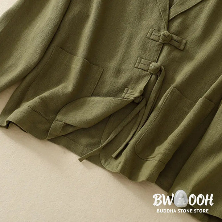 Buddha Stones Women’s Cotton Linen Frog-Button Long Sleeve Jacket With Pockets - Women’s Jacket