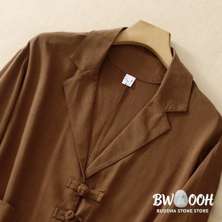 Buddha Stones Women’s Cotton Linen Frog-Button Long Sleeve Jacket With Pockets - Women’s Jacket