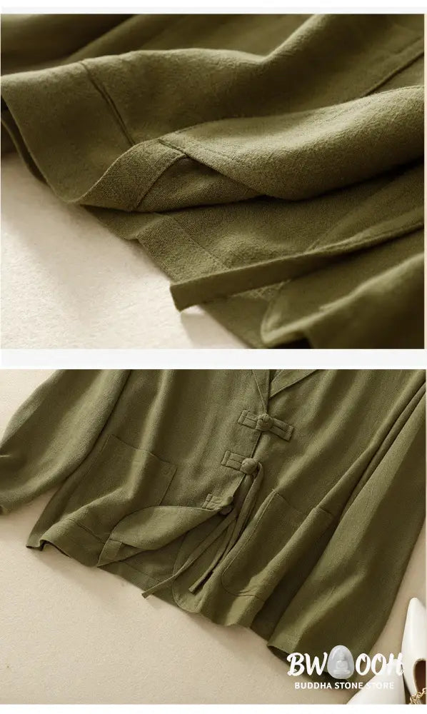Buddha Stones Women’s Cotton Linen Frog-Button Long Sleeve Jacket With Pockets - Women’s Jacket