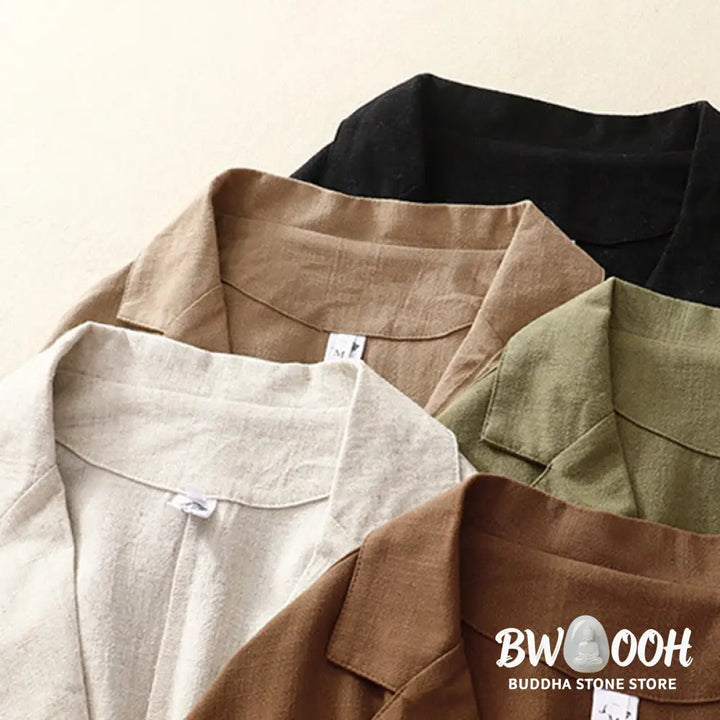 Buddha Stones Women’s Cotton Linen Frog-Button Long Sleeve Jacket With Pockets - Women’s Jacket