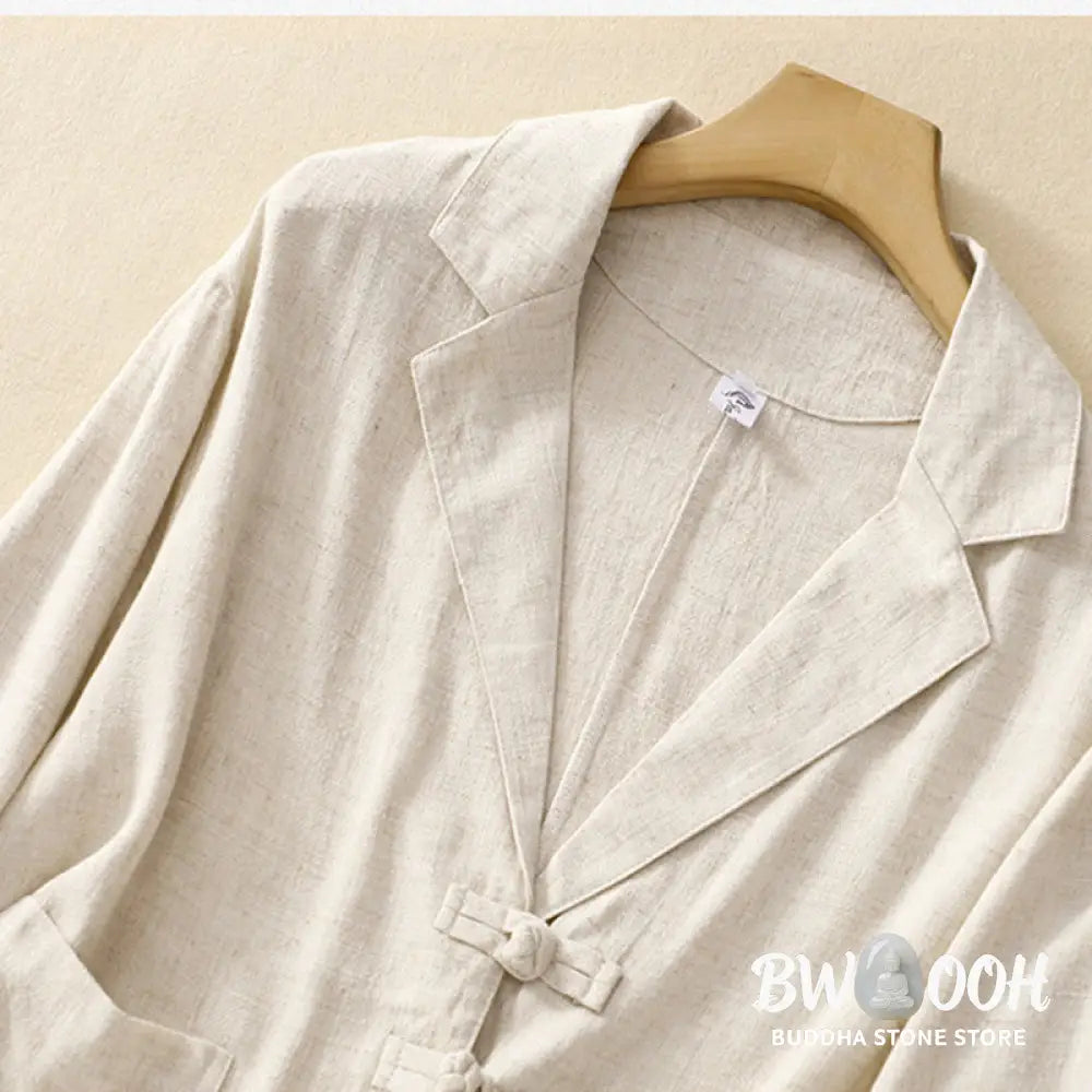 Buddha Stones Women’s Cotton Linen Frog-Button Long Sleeve Jacket With Pockets - Women’s Jacket
