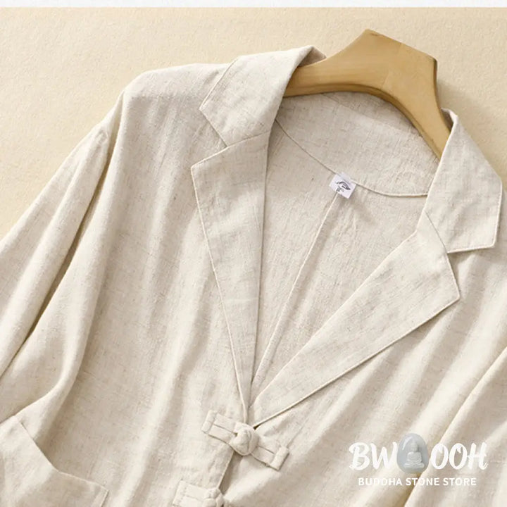 Buddha Stones Women’s Cotton Linen Frog-Button Long Sleeve Jacket With Pockets - Women’s Jacket