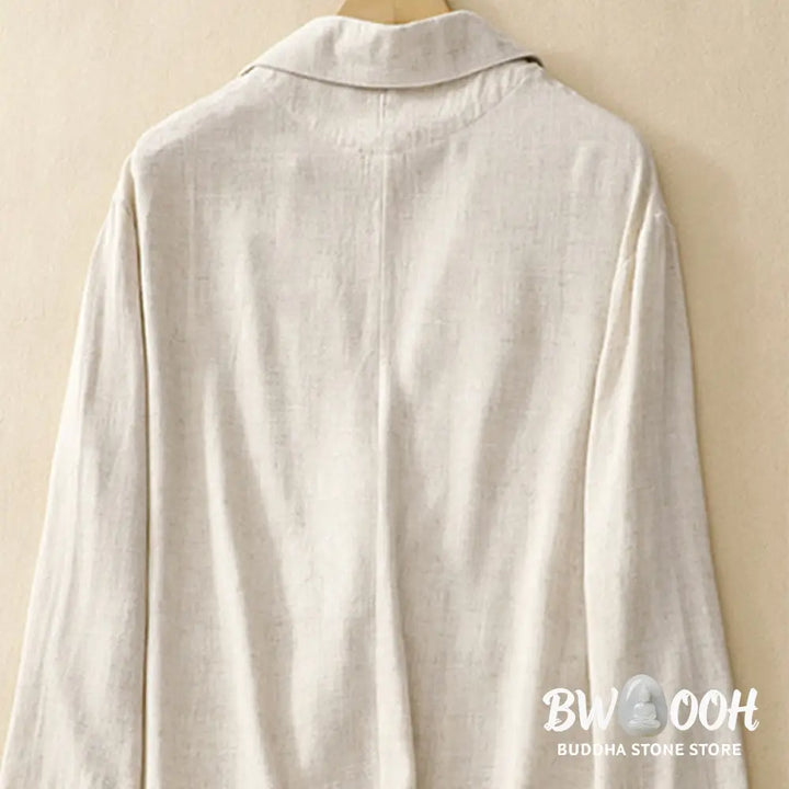 Buddha Stones Women’s Cotton Linen Frog-Button Long Sleeve Jacket With Pockets - Women’s Jacket