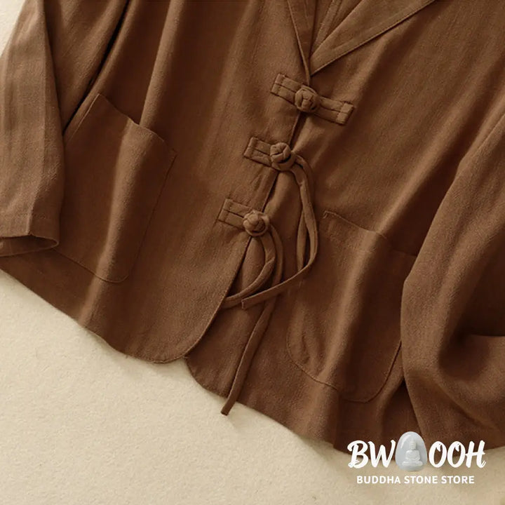 Buddha Stones Women’s Cotton Linen Frog-Button Long Sleeve Jacket With Pockets - Women’s Jacket