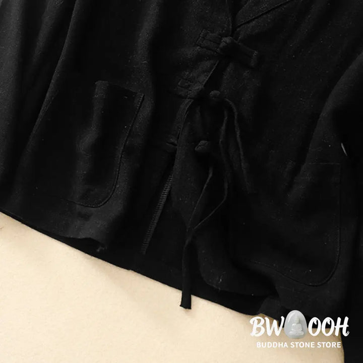 Buddha Stones Women’s Cotton Linen Frog-Button Long Sleeve Jacket With Pockets - Women’s Jacket