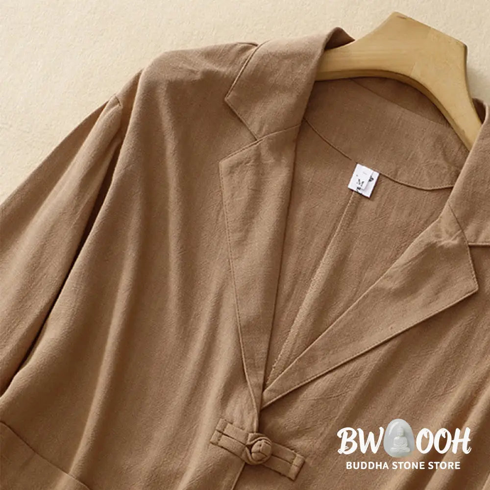 Buddha Stones Women’s Cotton Linen Frog-Button Long Sleeve Jacket With Pockets - Women’s Jacket