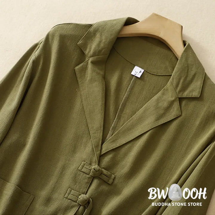 Buddha Stones Women’s Cotton Linen Frog-Button Long Sleeve Jacket With Pockets - Women’s Jacket