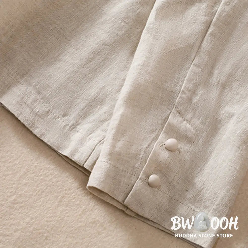 Buddha Stones Women’s Cotton Linen Stand Collar Long Sleeve Shirt With Pockets - Women’s Shirts