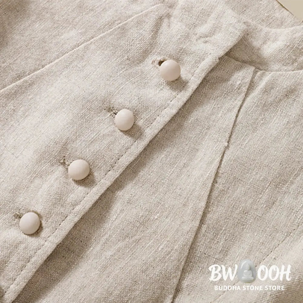 Buddha Stones Women’s Cotton Linen Stand Collar Long Sleeve Shirt With Pockets - Women’s Shirts