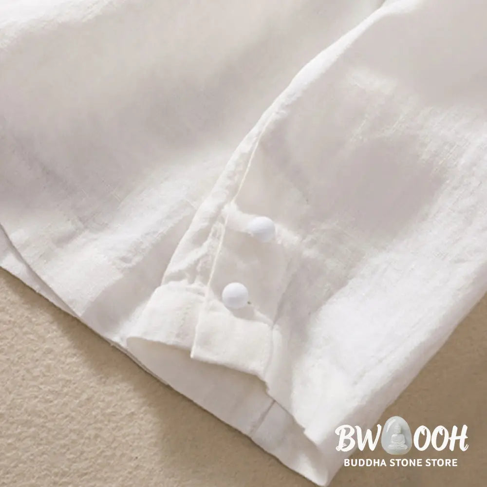 Buddha Stones Women’s Cotton Linen Stand Collar Long Sleeve Shirt With Pockets - Women’s Shirts