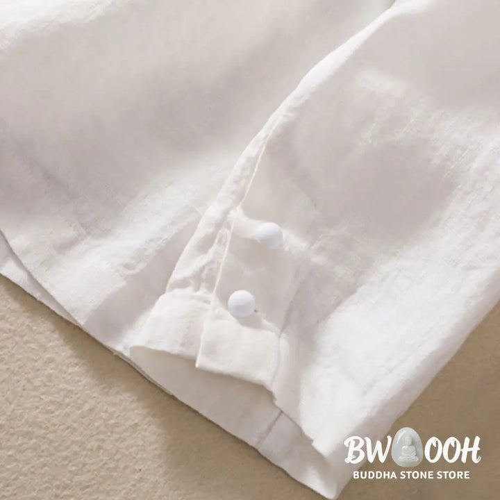 Buddha Stones Women’s Cotton Linen Stand Collar Long Sleeve Shirt With Pockets - Women’s Shirts