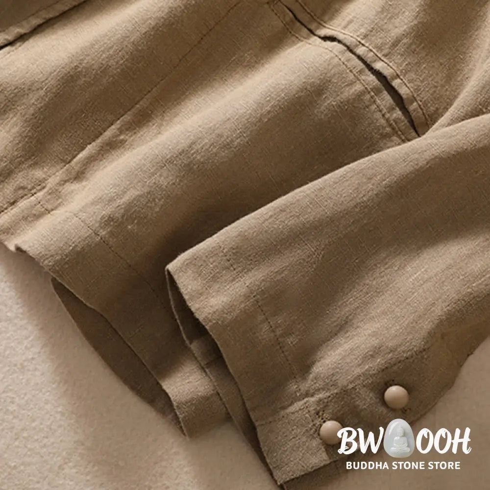 Buddha Stones Women’s Cotton Linen Stand Collar Long Sleeve Shirt With Pockets - Women’s Shirts