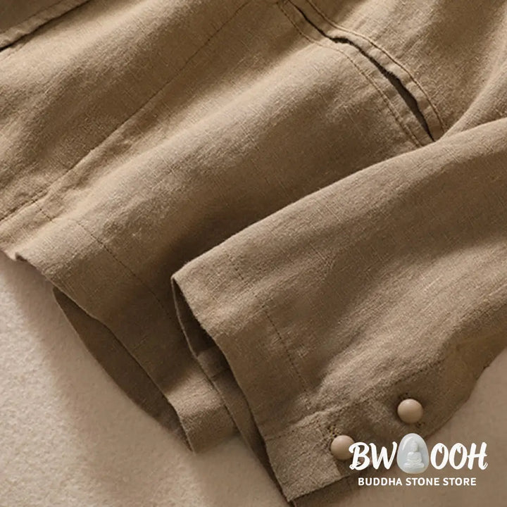 Buddha Stones Women’s Cotton Linen Stand Collar Long Sleeve Shirt With Pockets - Women’s Shirts