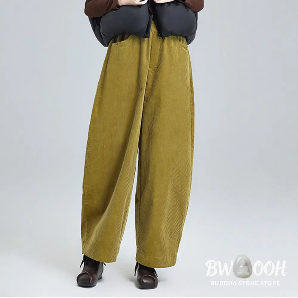 Buddha Stones Women’s Fall Plain Ankle-Length Simple Design Corduroy Pants With Pockets - Women’s Pants