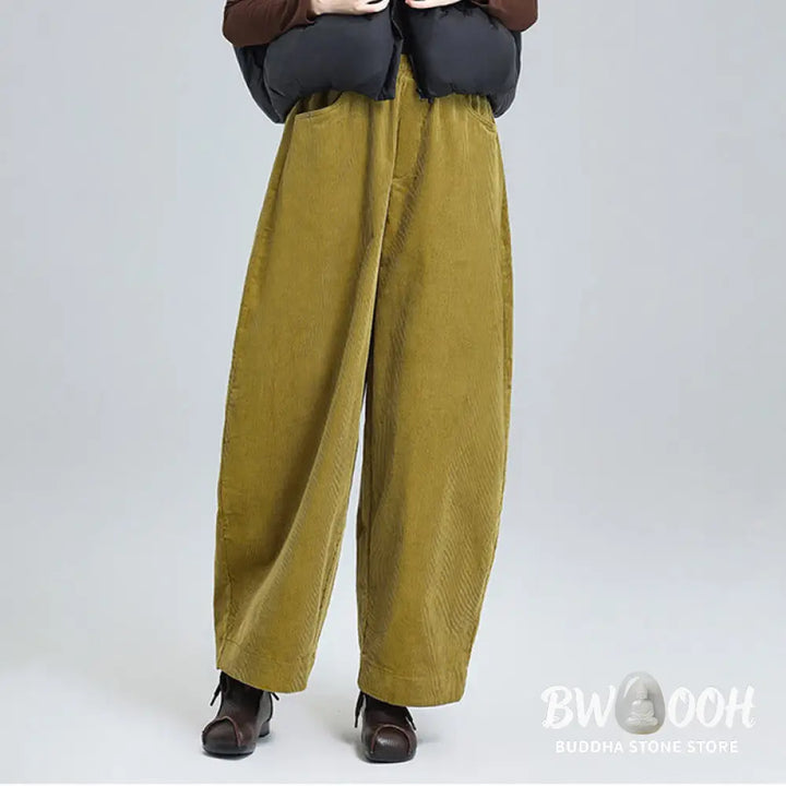 Buddha Stones Women’s Fall Plain Ankle-Length Simple Design Corduroy Pants With Pockets - Women’s Pants