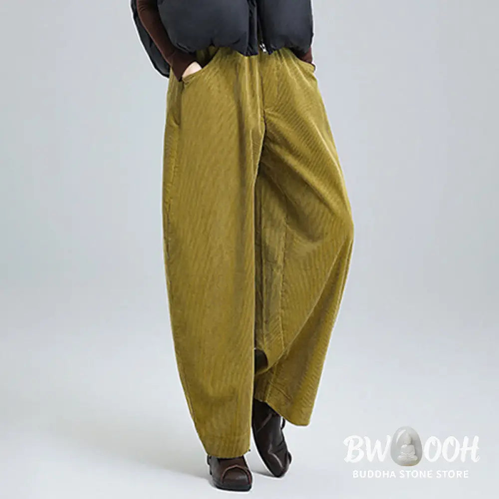 Buddha Stones Women’s Fall Plain Ankle-Length Simple Design Corduroy Pants With Pockets - Women’s Pants