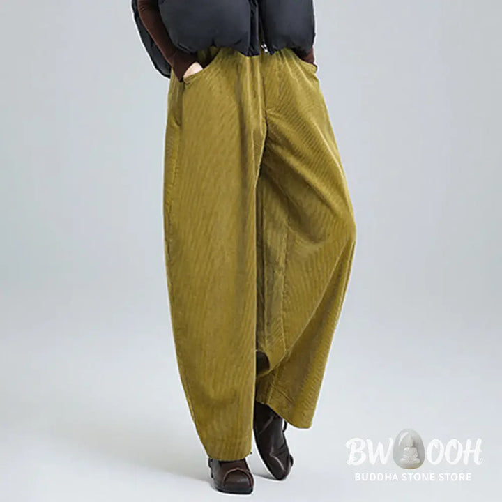 Buddha Stones Women’s Fall Plain Ankle-Length Simple Design Corduroy Pants With Pockets - Women’s Pants