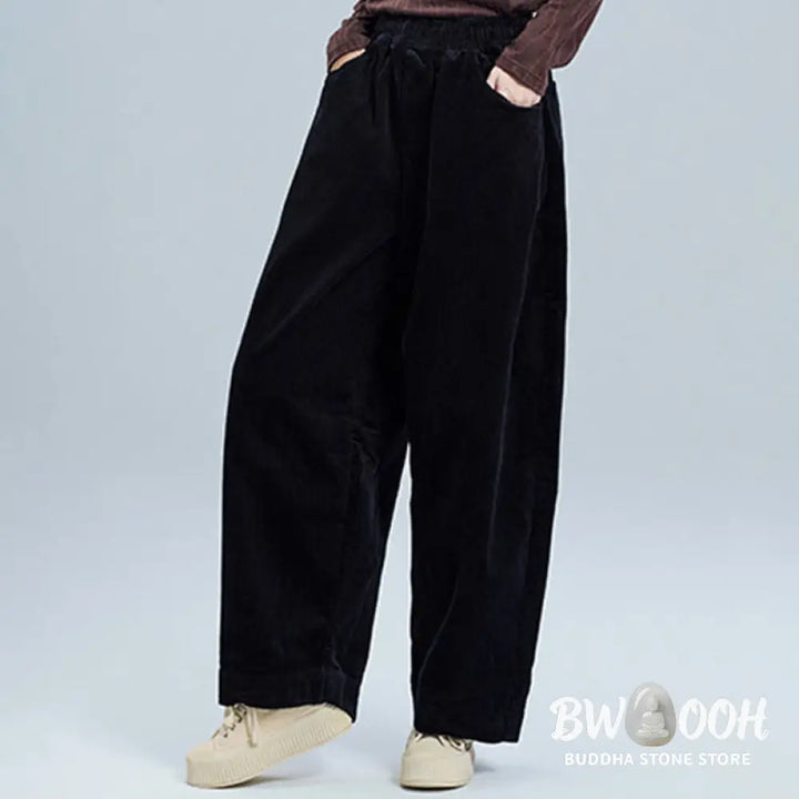 Buddha Stones Women’s Fall Plain Ankle-Length Simple Design Corduroy Pants With Pockets - Women’s Pants
