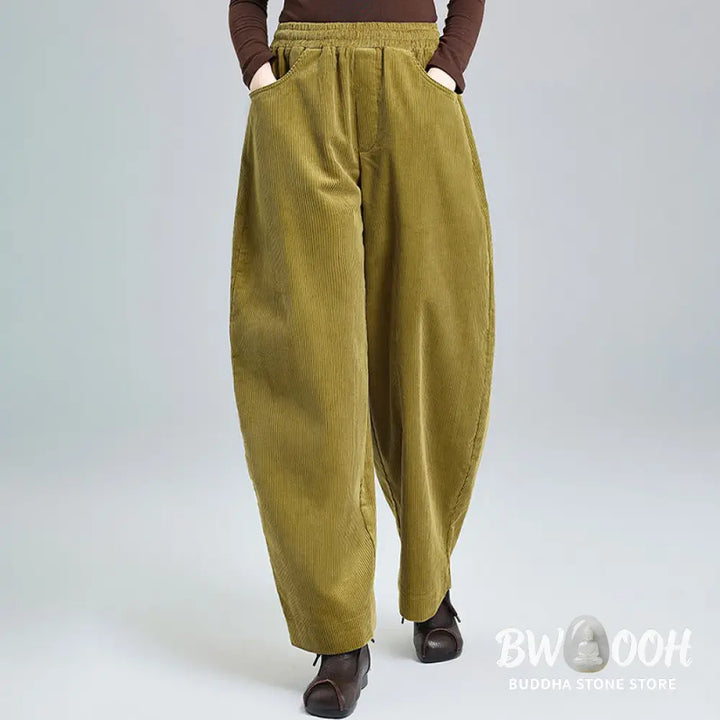 Buddha Stones Women’s Fall Plain Ankle-Length Simple Design Corduroy Pants With Pockets - Women’s Pants