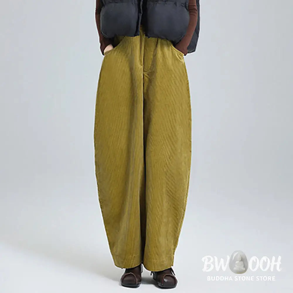 Buddha Stones Women’s Fall Plain Ankle-Length Simple Design Corduroy Pants With Pockets - Women’s Pants