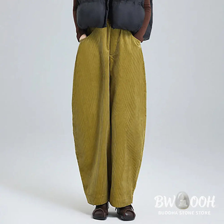Buddha Stones Women’s Fall Plain Ankle-Length Simple Design Corduroy Pants With Pockets - Women’s Pants