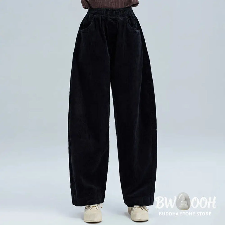 Buddha Stones Women’s Fall Plain Ankle-Length Simple Design Corduroy Pants With Pockets - Women’s Pants
