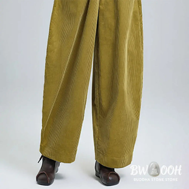 Buddha Stones Women’s Fall Plain Ankle-Length Simple Design Corduroy Pants With Pockets - Women’s Pants