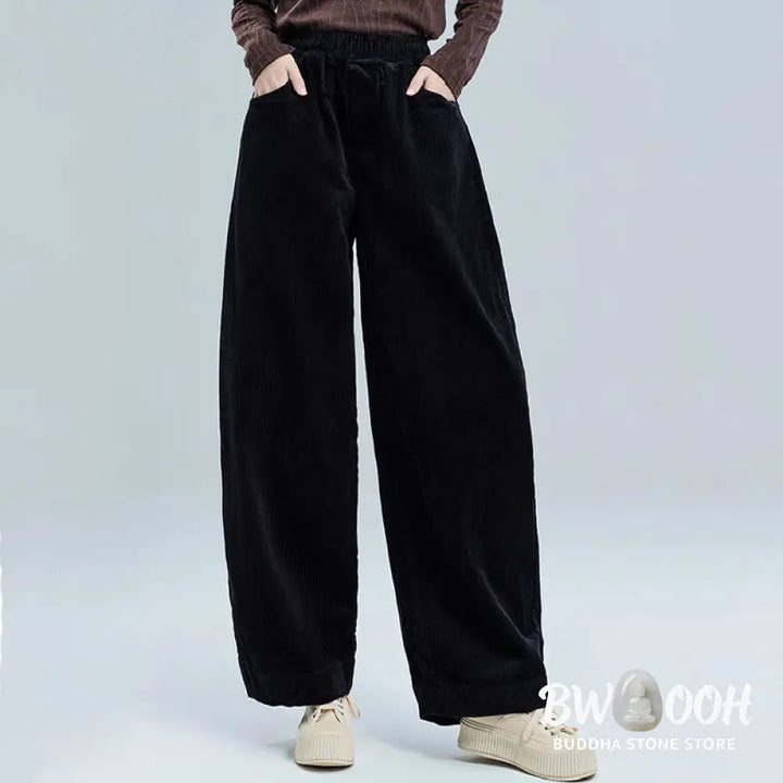 Buddha Stones Women’s Fall Plain Ankle-Length Simple Design Corduroy Pants With Pockets - Women’s Pants