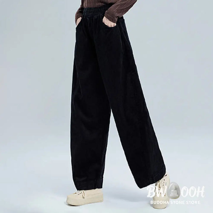 Buddha Stones Women’s Fall Plain Ankle-Length Simple Design Corduroy Pants With Pockets - Women’s Pants