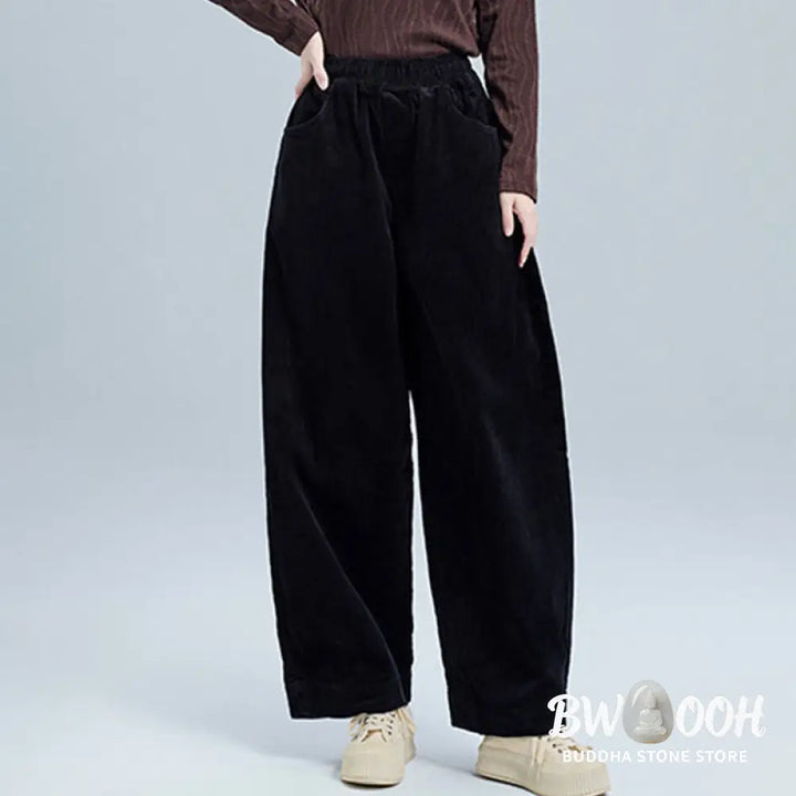 Buddha Stones Women’s Fall Plain Ankle-Length Simple Design Corduroy Pants With Pockets - Women’s Pants