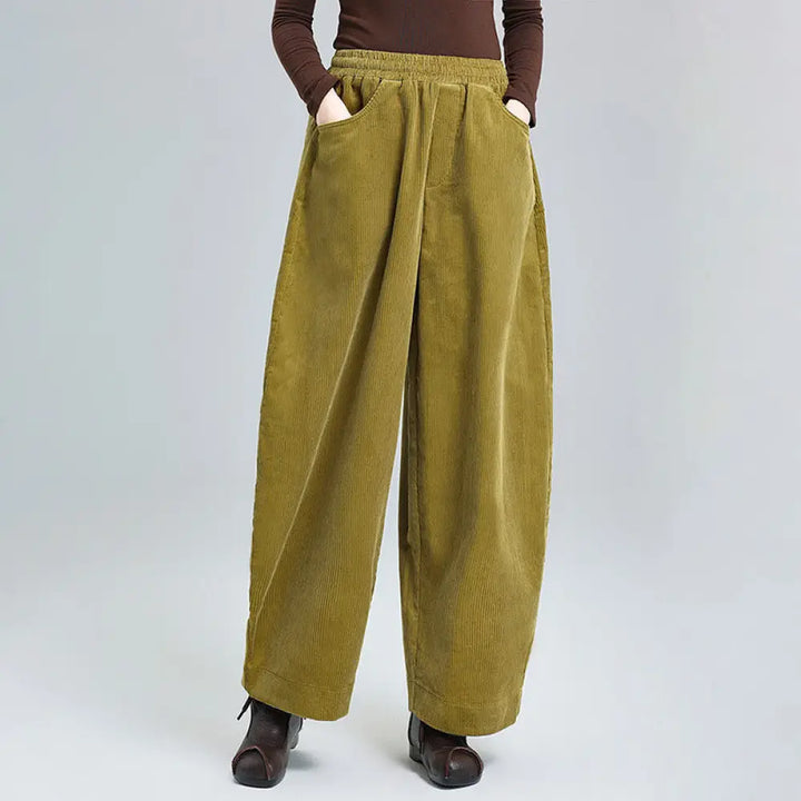 Buddha Stones Women’s Fall Plain Ankle-Length Simple Design Corduroy Pants With Pockets - Goldenrod / US4，UK/AU8，EU36