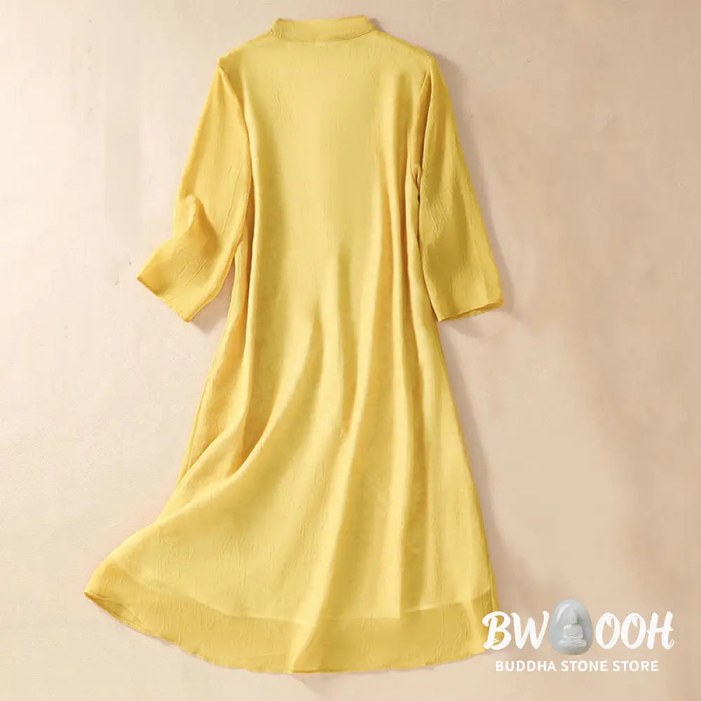 Buddha Stones Women’s Flower Embroidery Frog-Button Shirt Dress Wide Leg Pants - Women’s Meditation Cloth